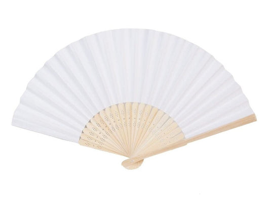 Blank 8.25 Inch White Paper Fan with Natural Classic Frame