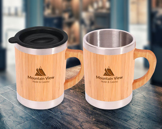 15 oz. Custom Engraved Insulated Bamboo Mug with Lid