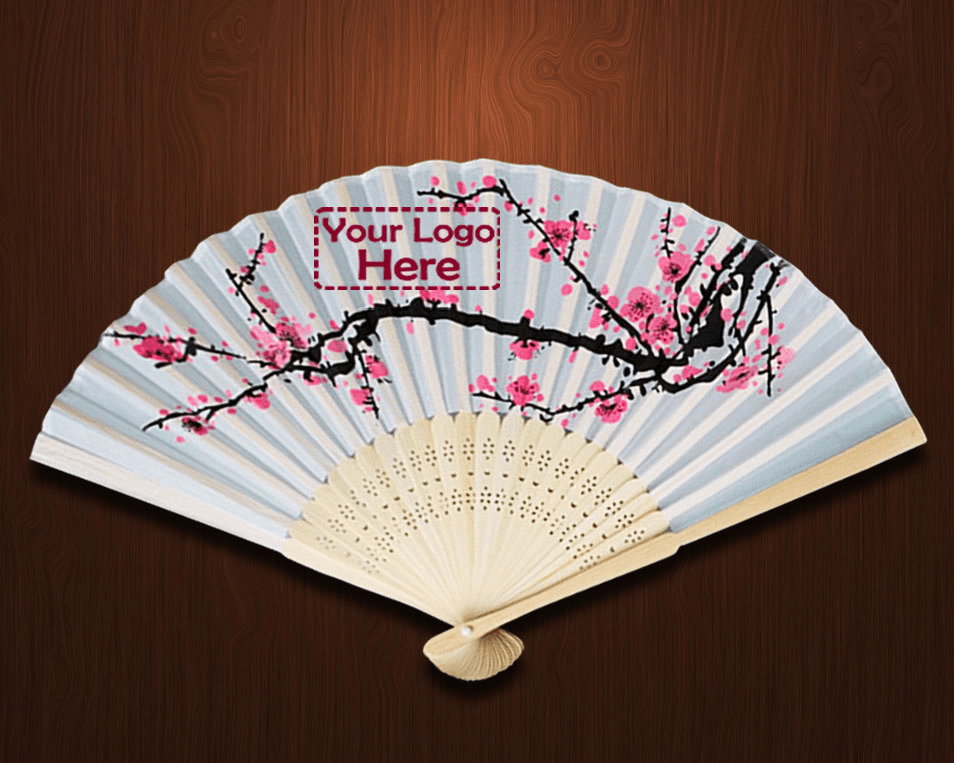 Custom Printed Cherry Blossom Silk Fans - Front Print