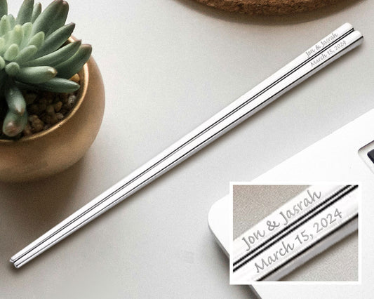 Custom Engraved Silver Square Stainless Steel Chopsticks