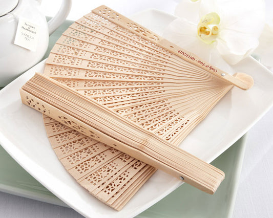 Imprinted Natural Wood Hand Fans with Side Print