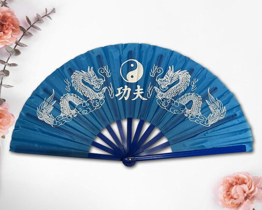 Dragon and Phoenix Yin Yang Large Nylon Kung Fu Fan
