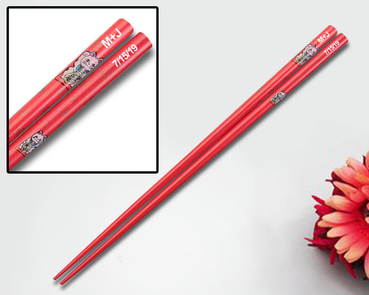 Monogram Personalized Red Fortune Cat Chopsticks