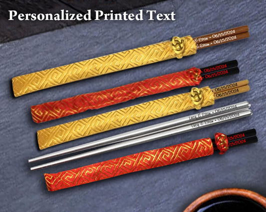 Personalized Chopsticks with Silk Sleeves (Set of 6 Pairs)
