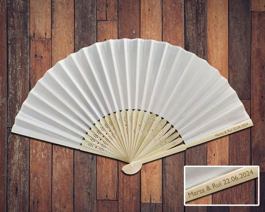 Personalized White Silk Fans with Handle Engraving