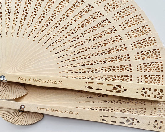 Personalized Wood Fans with Side Handle Engraving