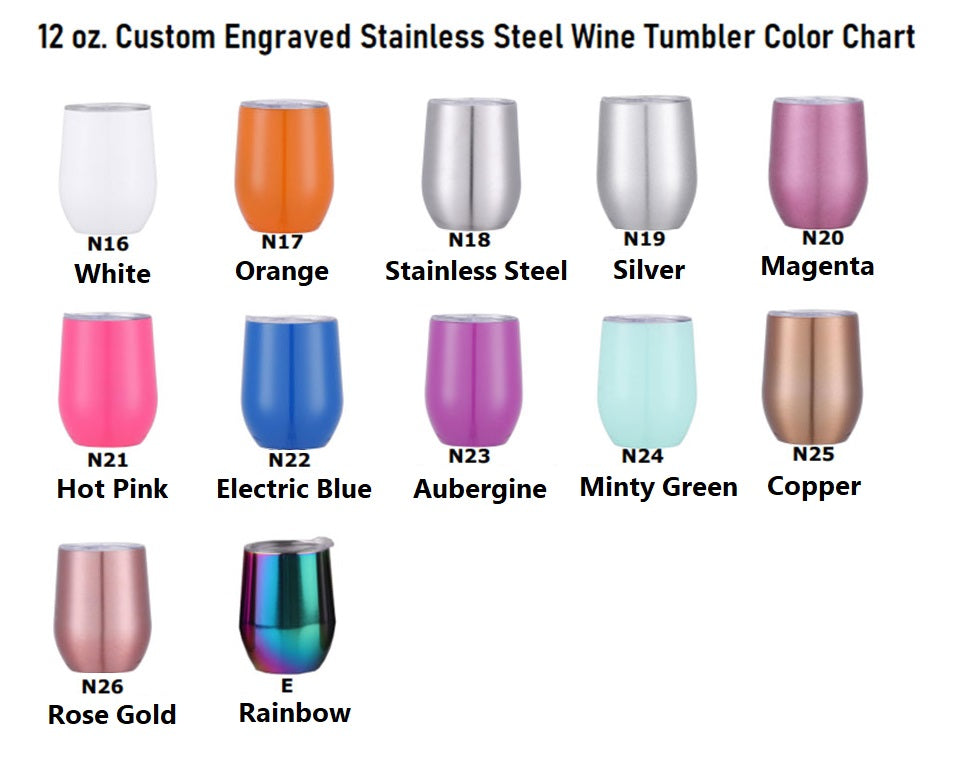 12 oz. Custom Engraved Double-Walled Insulated Stainless Steel Wine Tumbler