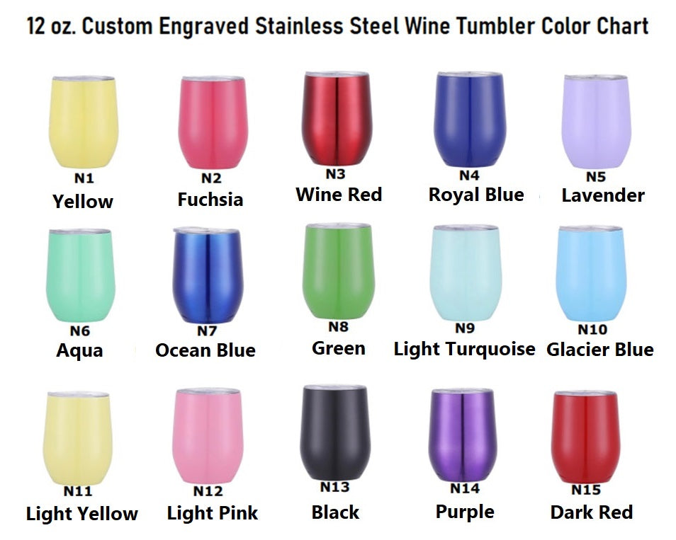 12 oz. Custom Engraved Double-Walled Insulated Stainless Steel Wine Tumbler