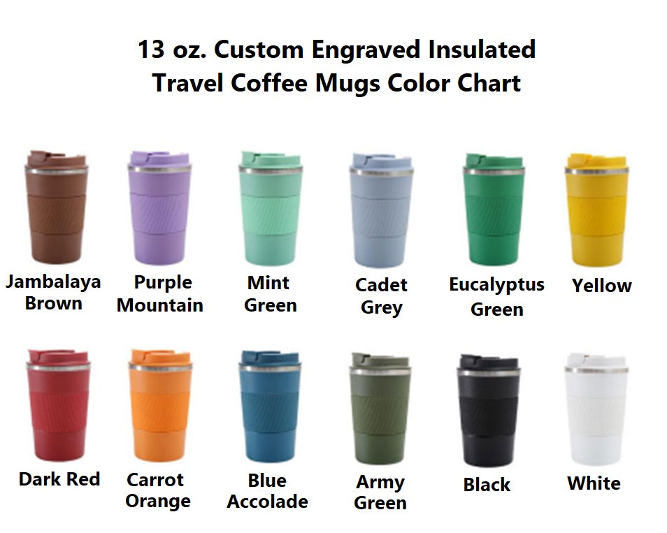 13 oz. Custom Engraved Stainless Steel Insulated Travel Coffee Mug
