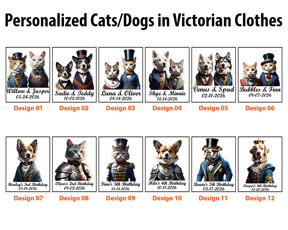 Personalized Cats and Dogs in Vintage-Style Costume Paper Fan (Full Color)