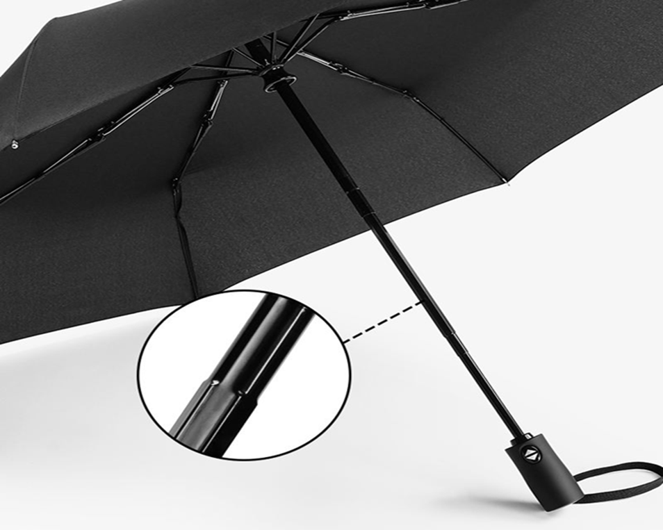 21" Custom Umbrella w Solid-Color Logo: 3-Fold, Fully-Automatic, Windproof