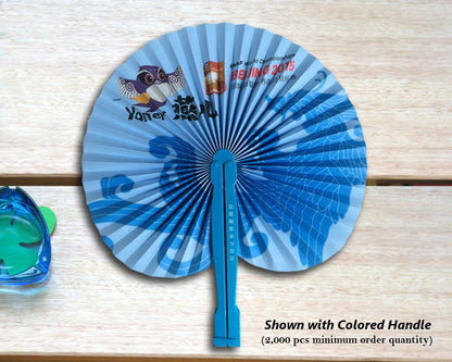 Personalized Round Folding Paper Fan w Plastic Handle (2-Sided Full Color Print)