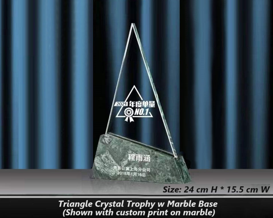 Triangle Trophy Riser Custom Engraved Triangle Crystal Trophy with Marble Base – Personalized ...