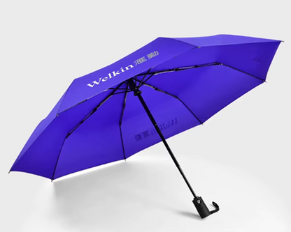 21" Custom Umbrella w Solid-Color Logo: 3-Fold, Fully-Automatic, Windproof
