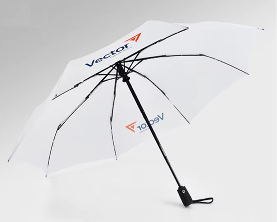 21" Custom Umbrella w Solid-Color Logo: 3-Fold, Fully-Automatic, Windproof